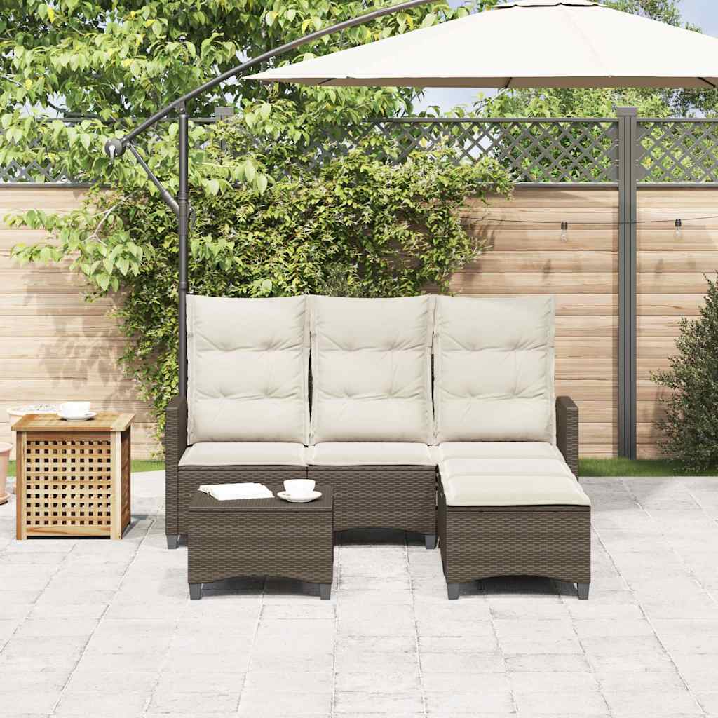 3-tlg. Garten-Sofagarnitur mit Kissen L-Form Braun Poly Rattan